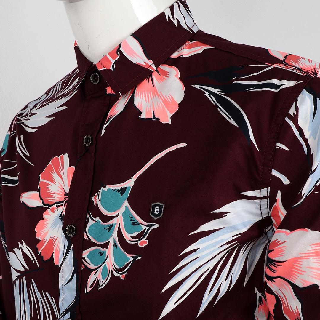 Bajieli Vintage Retro Men’s Fashion Floral Print Slim Fit Shirt - Obeezi