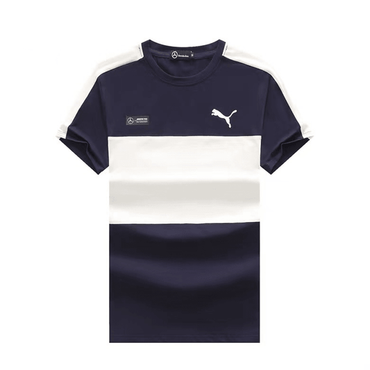 Benz AMG Petronas Motorsport Horizontal Blocked Designed-White Navy Blue - Obeezi.com