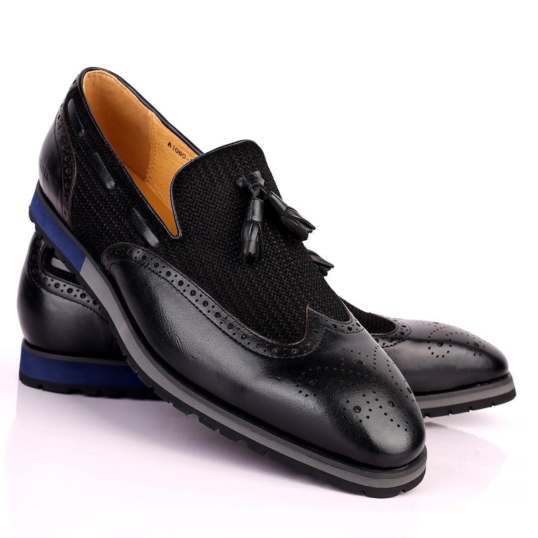 Berlut Brogue And Tassel Designed Black Leather Shoe - Obeezi.com