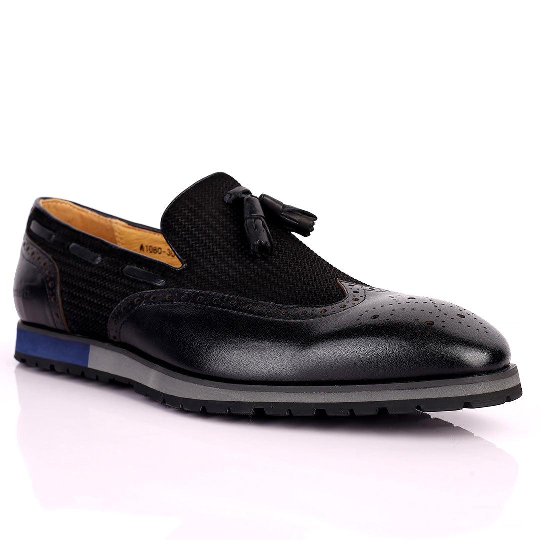 Berlut Brogue And Tassel Designed Black Leather Shoe - Obeezi.com