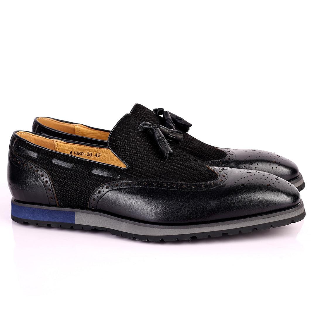 Berlut Brogue And Tassel Designed Black Leather Shoe - Obeezi.com