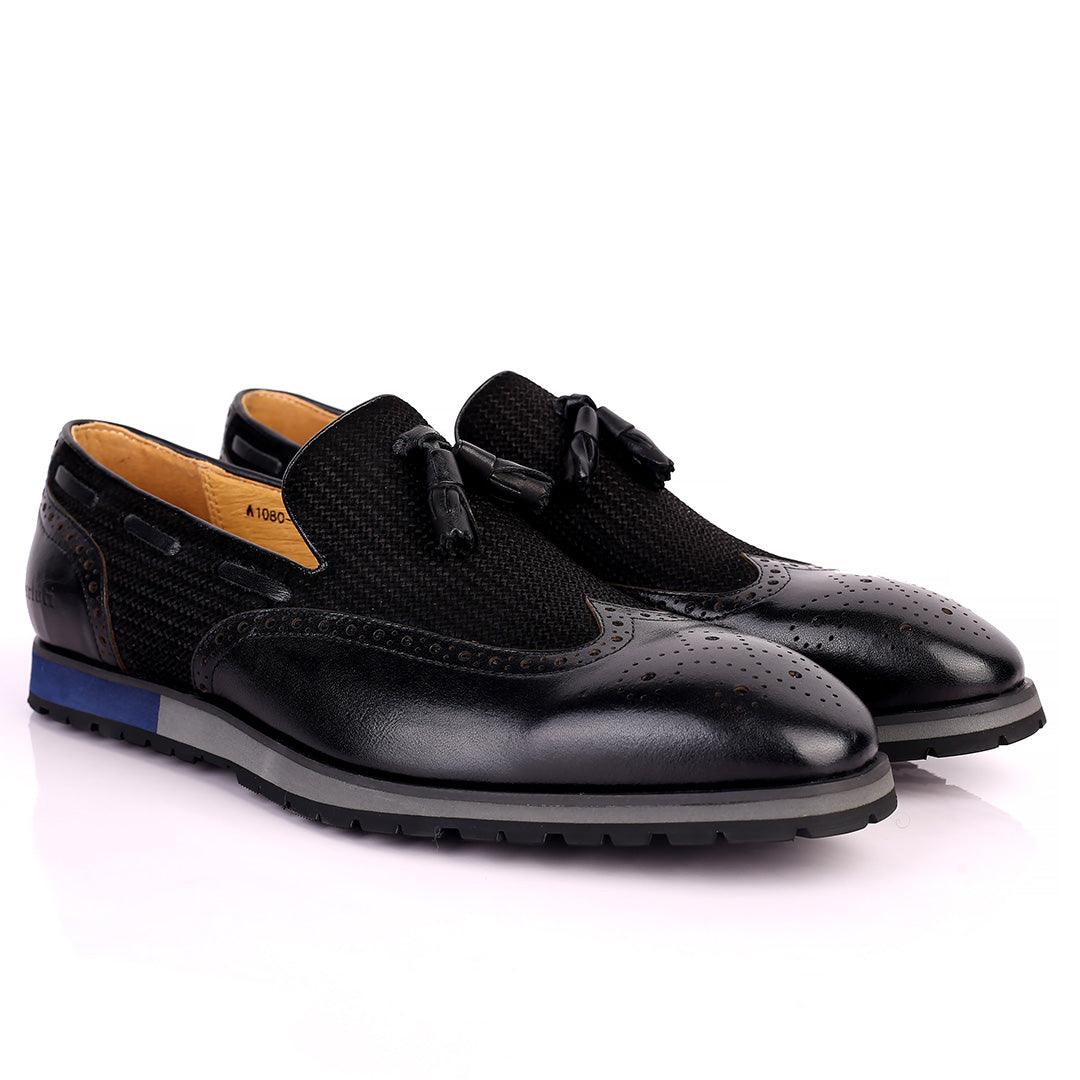 Berlut Brogue And Tassel Designed Black Leather Shoe - Obeezi.com