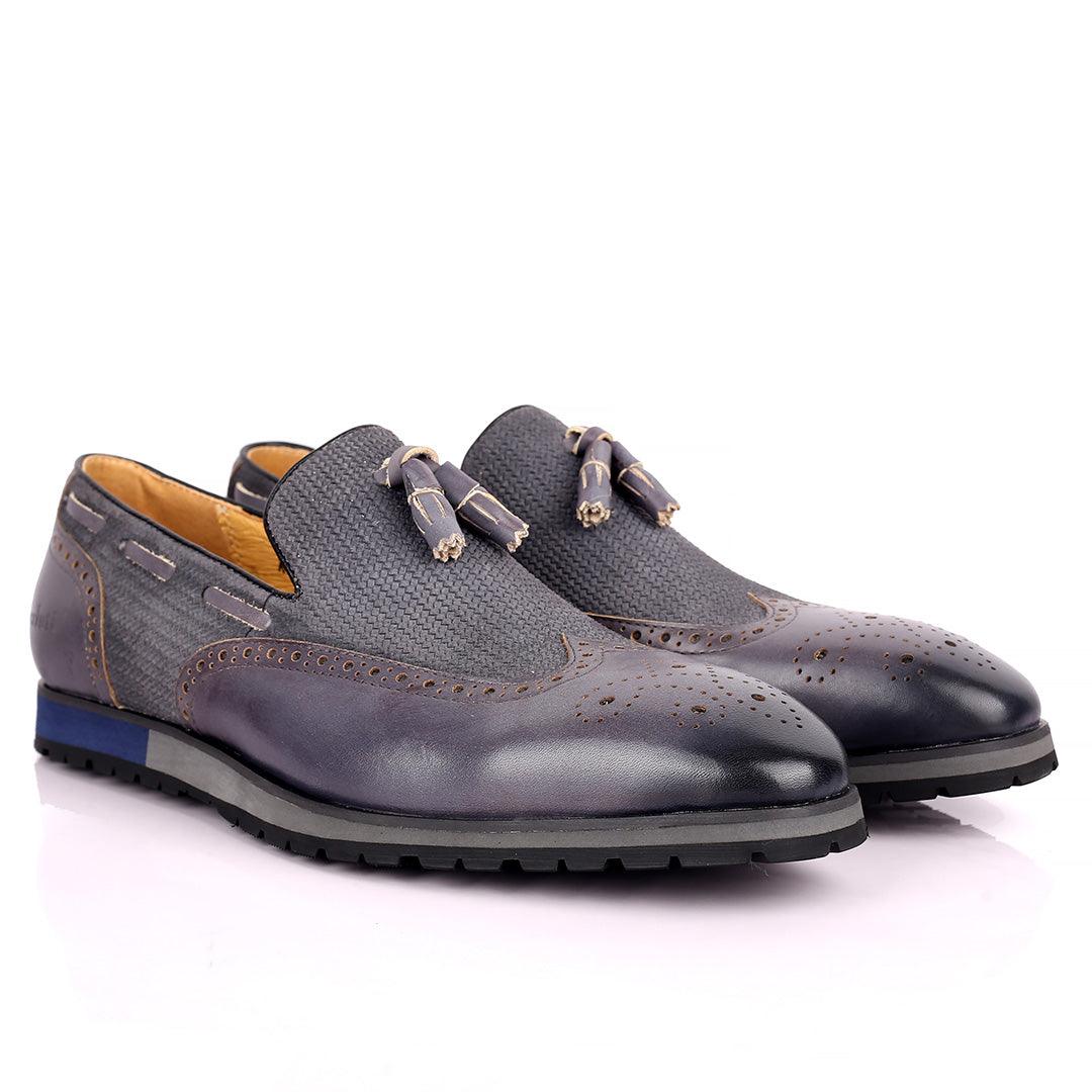 Berlut Brogue And Tassel Designed Grey Leather Shoe - Obeezi.com