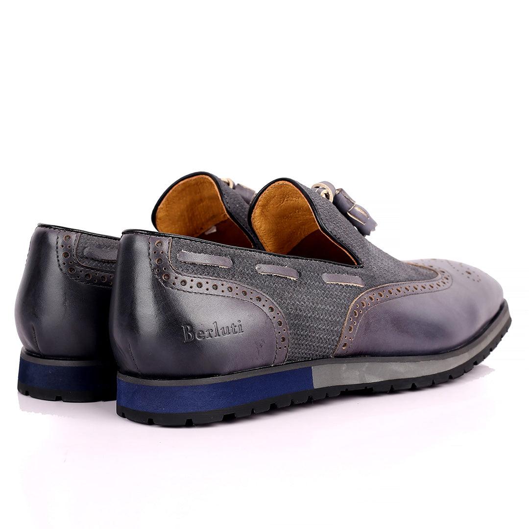 Berlut Brogue And Tassel Designed Grey Leather Shoe - Obeezi.com