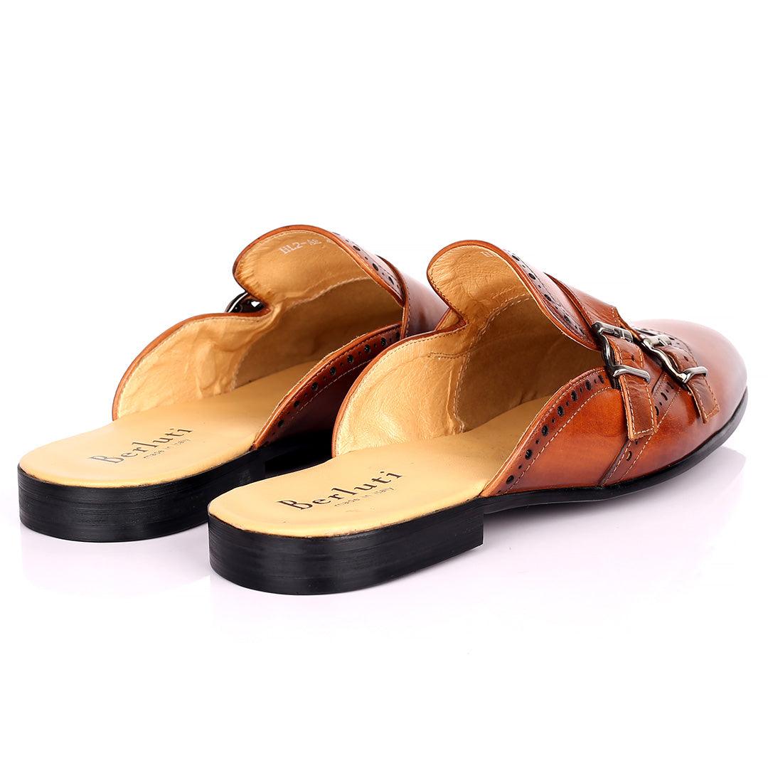 Berlut Elegant Monk Designed Half Leather Shoe - Coffee - Obeezi.com