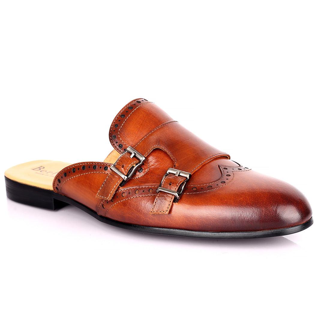 Berlut Elegant Monk Designed Half Leather Shoe - Coffee - Obeezi.com