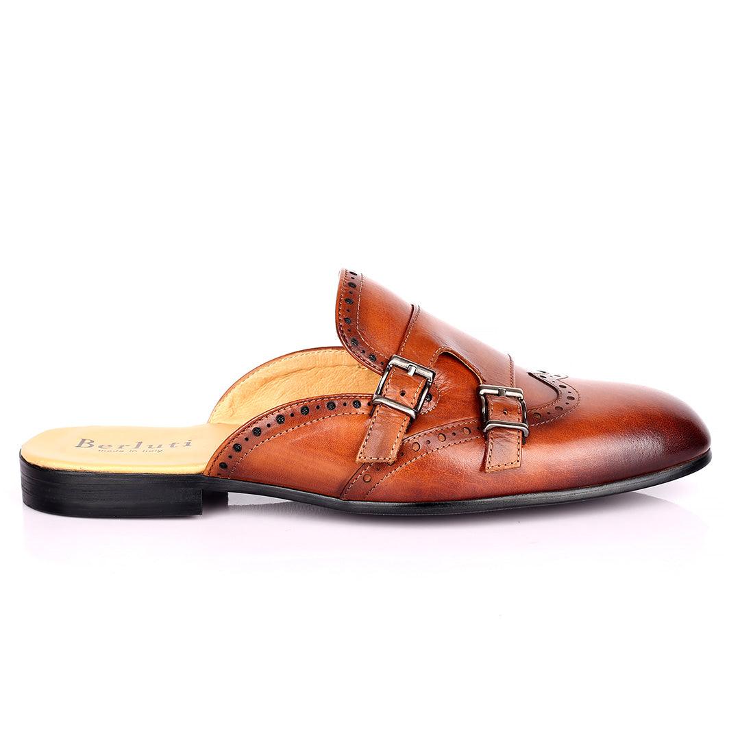 Berlut Elegant Monk Designed Half Leather Shoe - Coffee - Obeezi.com