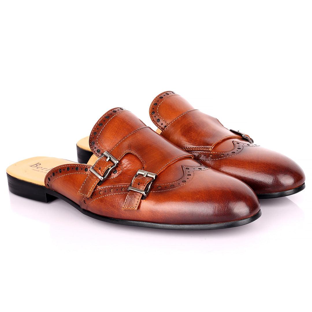 Berlut Elegant Monk Designed Half Leather Shoe - Coffee - Obeezi.com