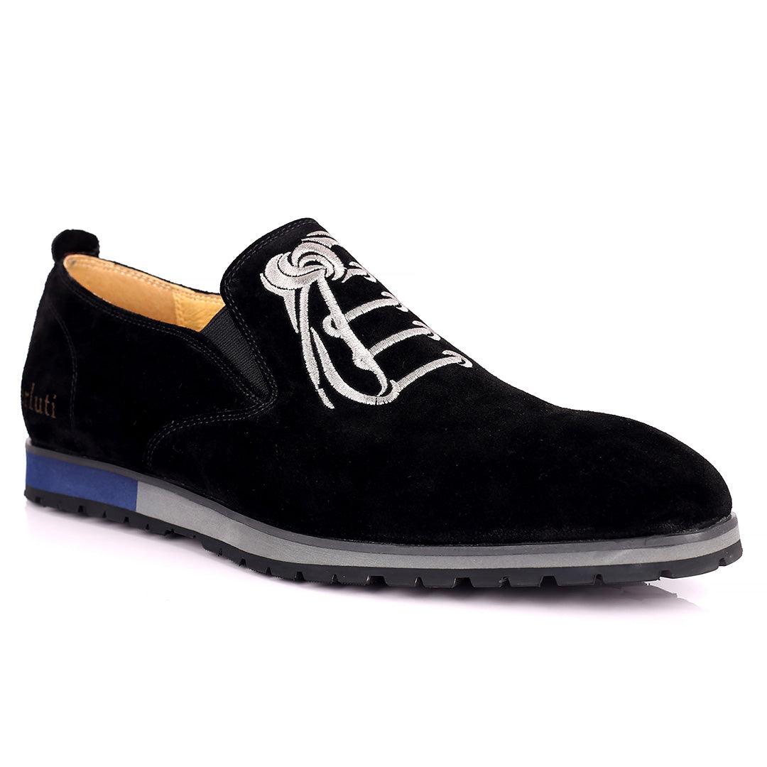 Berlut Lace Designed Black Suede Formal Shoe - Obeezi.com