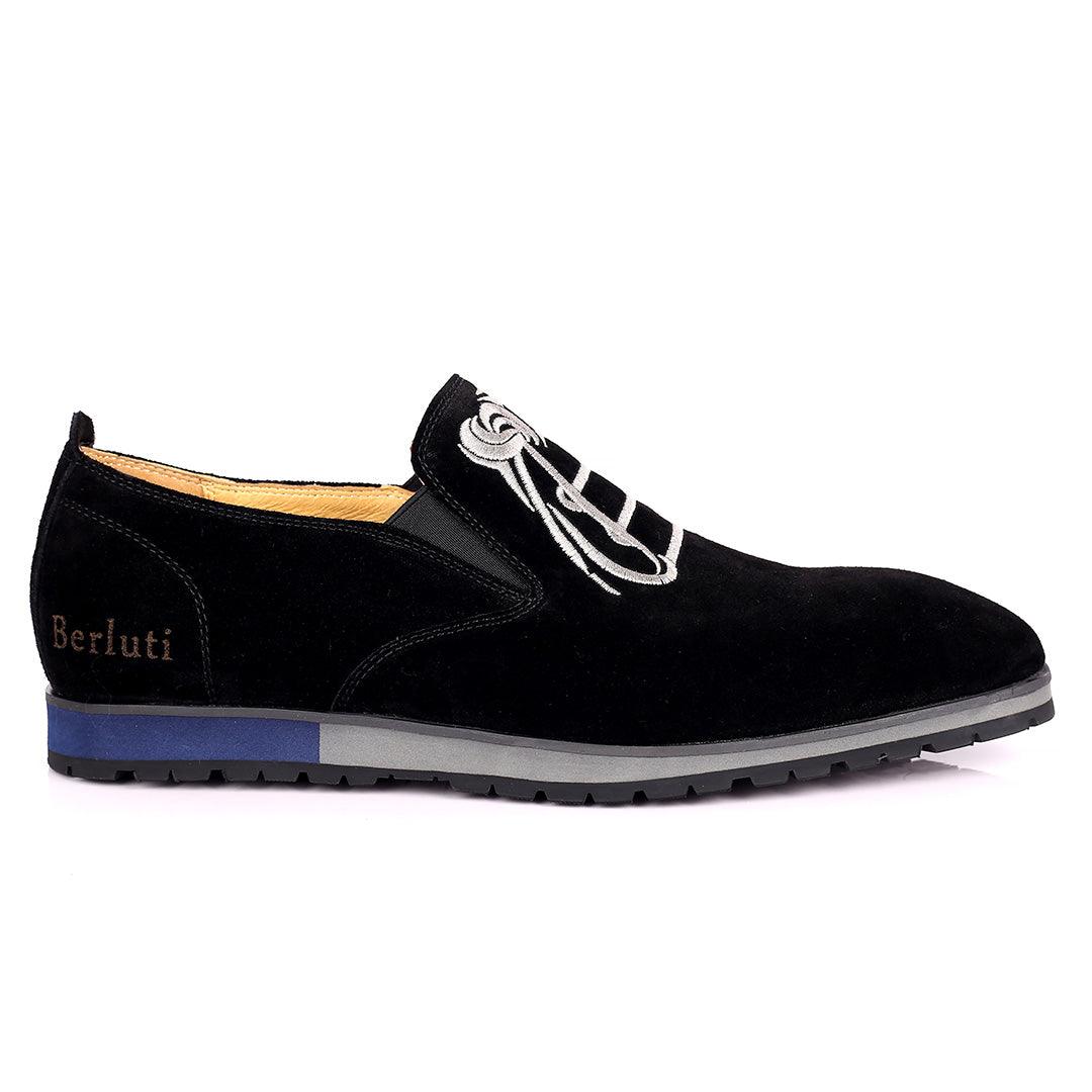 Berlut Lace Designed Black Suede Formal Shoe - Obeezi.com