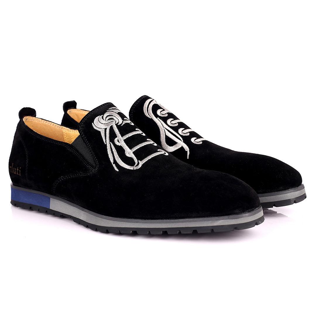 Berlut Lace Designed Black Suede Formal Shoe - Obeezi.com