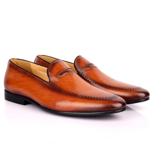 Berlut Side Perforated Formal Men's Shoe- Brown - Obeezi.com