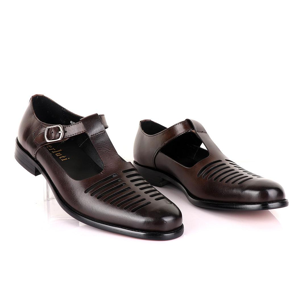 Berluti striped leather Men's Shoes - Brown - Obeezi