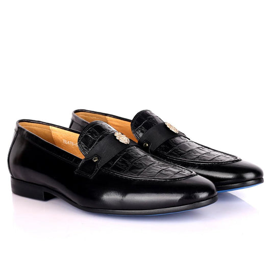 Billion Exquisite Half Croc And Belted Logo Designed Leather Shoe - Black - Obeezi.com