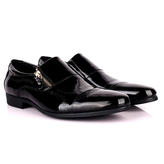 Billion Exquisite Italian Glossy Side Zip Designed Shoe - Black - Obeezi.com