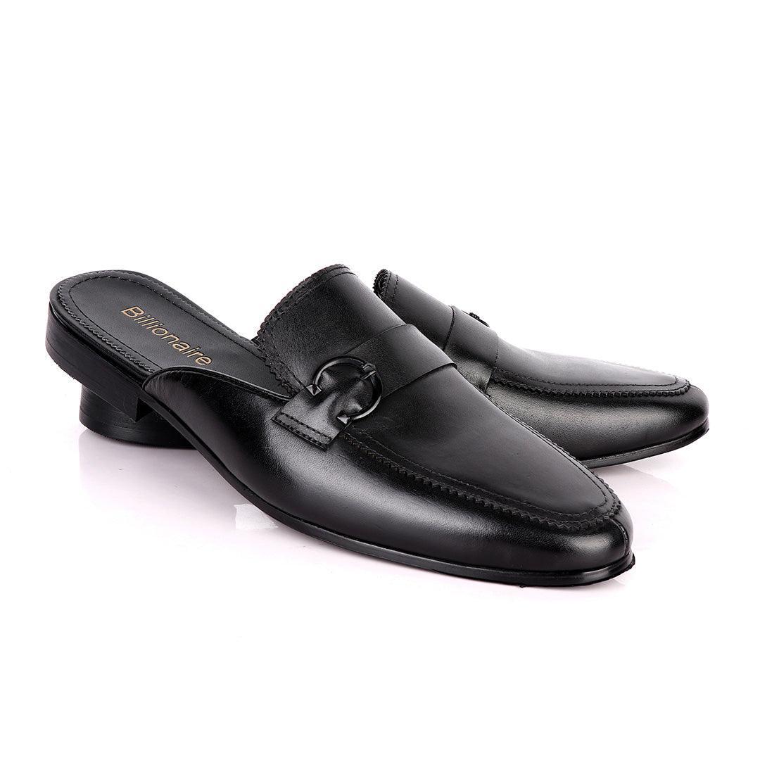 BILLIONAIRE BELT DESIGN BLACK LEATHER HALF SHOE - Obeezi