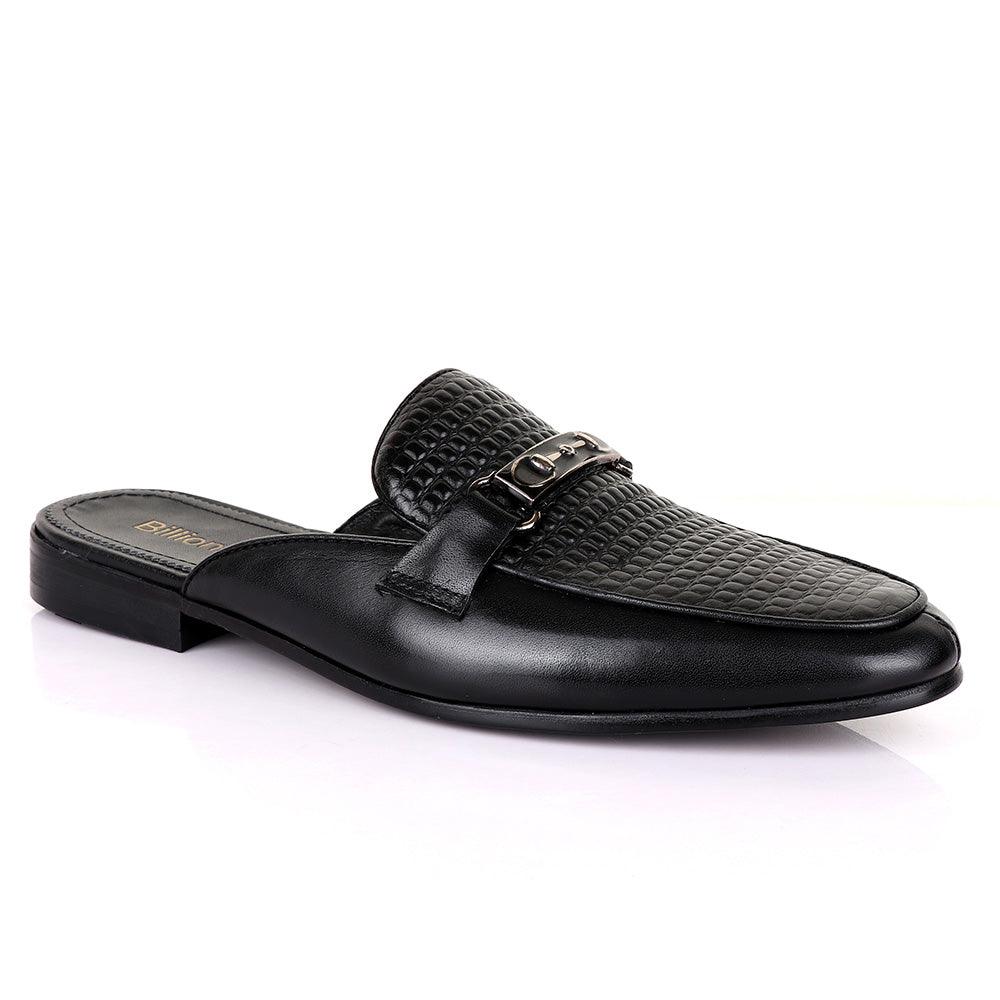 Billionaire Classic Chain Black Mole Leather Half Shoe - Obeezi