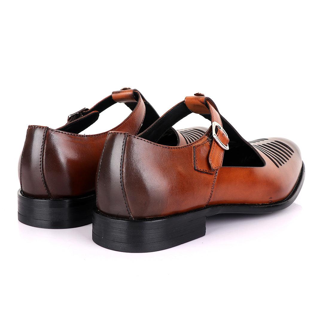 Billionaire Exotic Brown Open Pattern Cover Leather Shoe - Obeezi