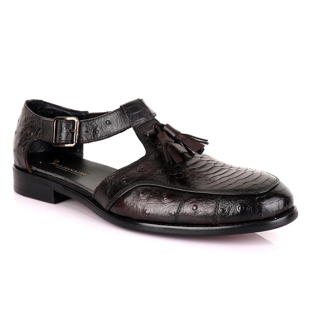 Billionaire Exotic Coffee Croc with Tassel Cover Leather Shoe - Obeezi
