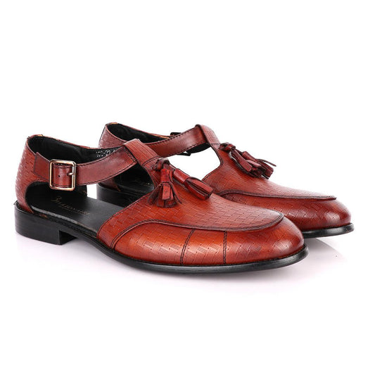 Billionaire Woven Pattern Brown Leather Sandal Shoe - Obeezi
