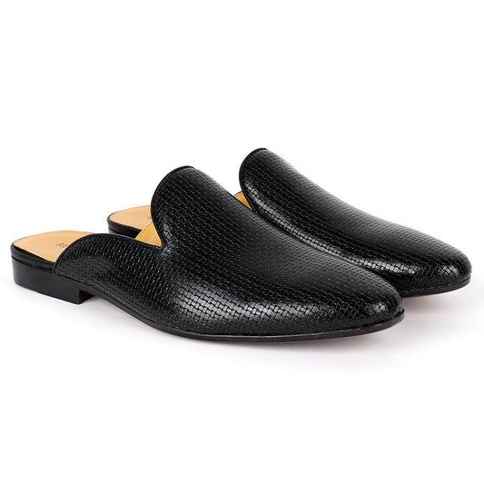 Billy Garrison Classic Woven Patterned Leather Men's Half Shoe- Black - Obeezi.com