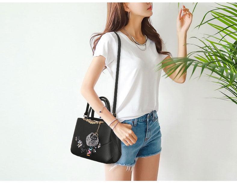 Black French Fur Cham Shape Tote Handbag - Obeezi.com