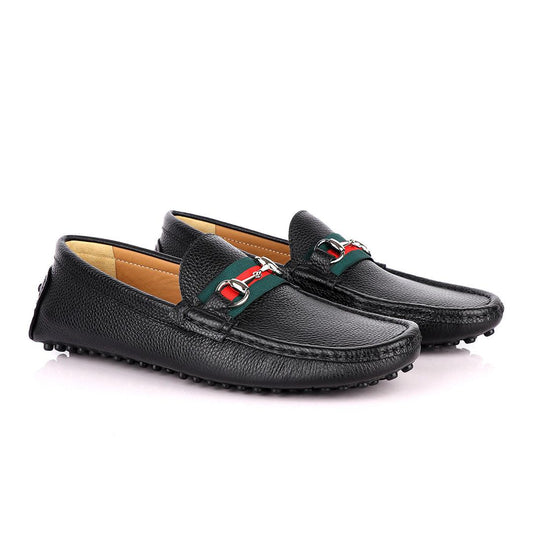 Black Horsebit Leather Web Drivers - Obeezi