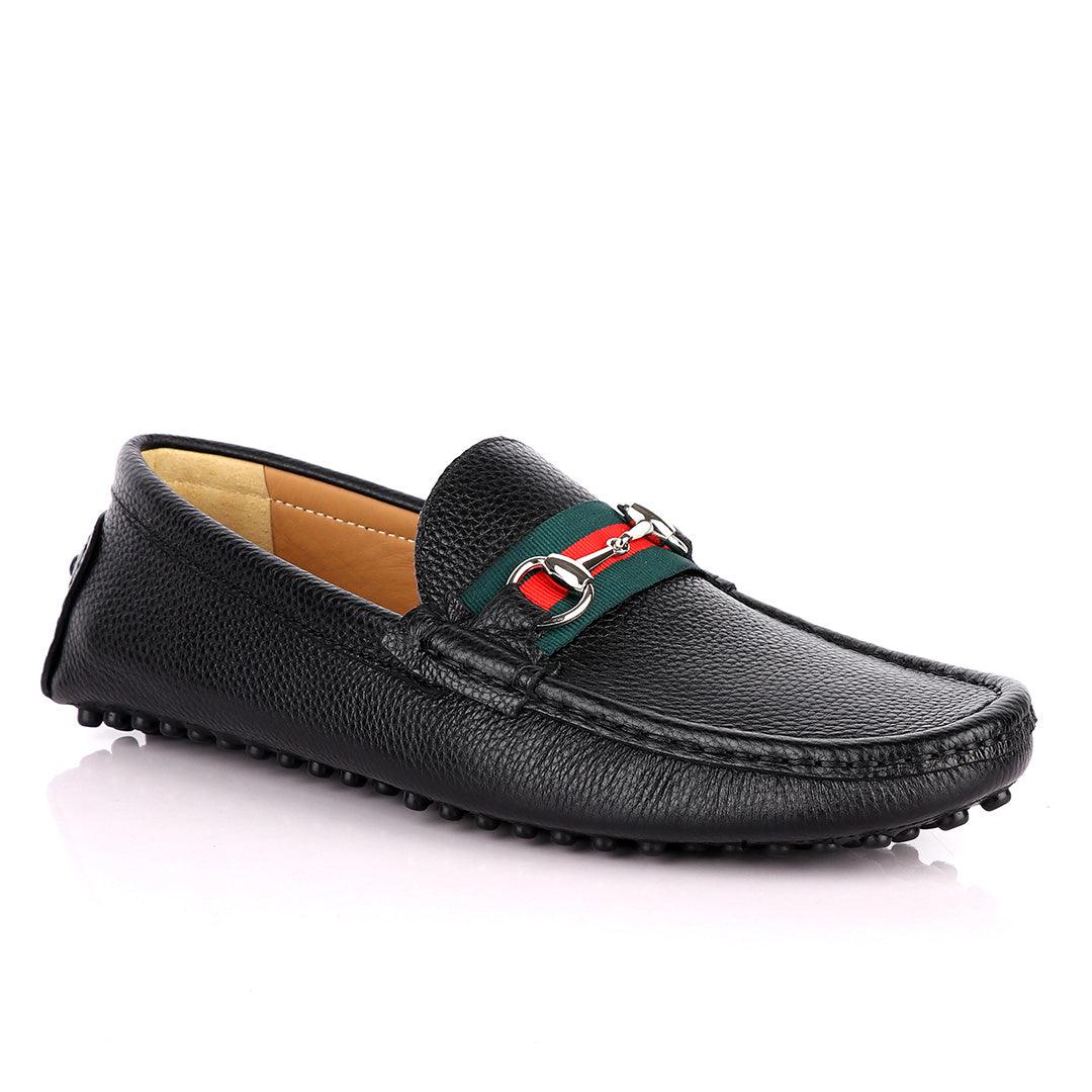 Black Horsebit Leather Web Drivers - Obeezi