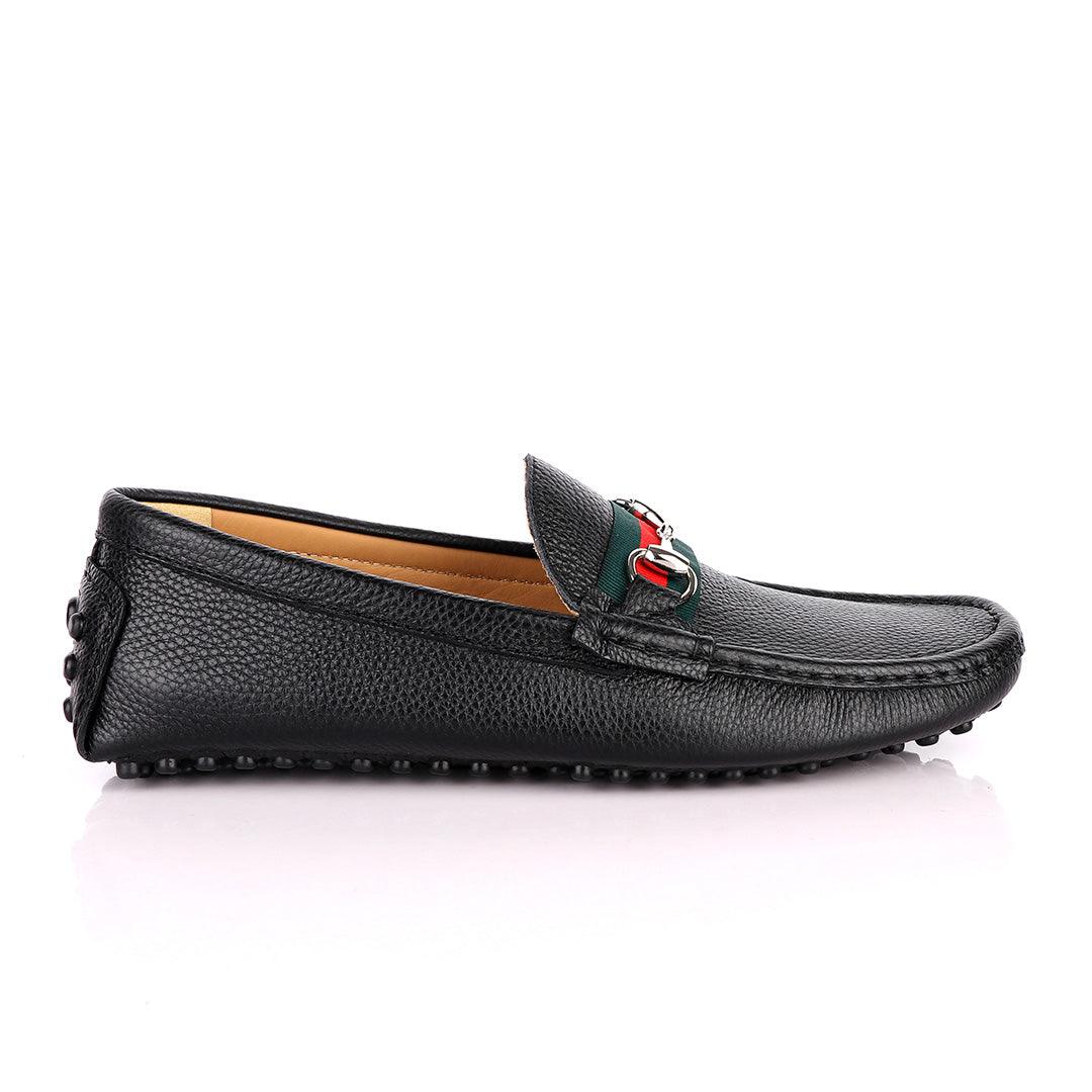 Black Horsebit Leather Web Drivers - Obeezi