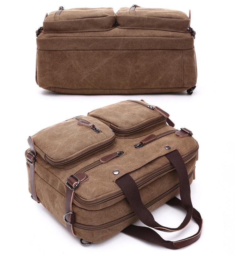 Blue Vintage Canvas Backpack With Brown Strap Design - Obeezi.com