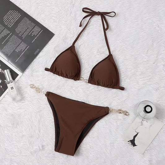 Brown Two-Piece Tie up Bikini - Obeezi