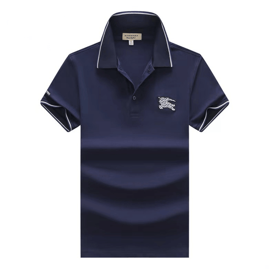 Bur Berry London England Striped Collar Polo- Navy Blue - Obeezi.com