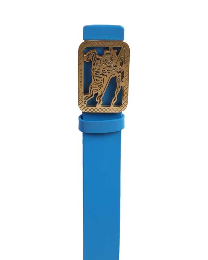 Burberry Gold Buckle and Crest Burberry Logo - Blue - Obeezi.com