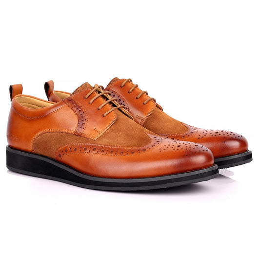 CK Classic Brogue And Half Suede Designed Leather Shoe - Brown - Obeezi.com