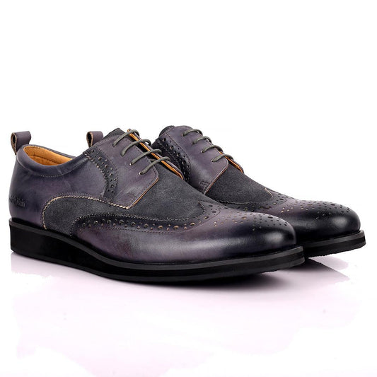 CK Classic Brogue And Half Suede Designed Leather Shoe - Grey - Obeezi.com