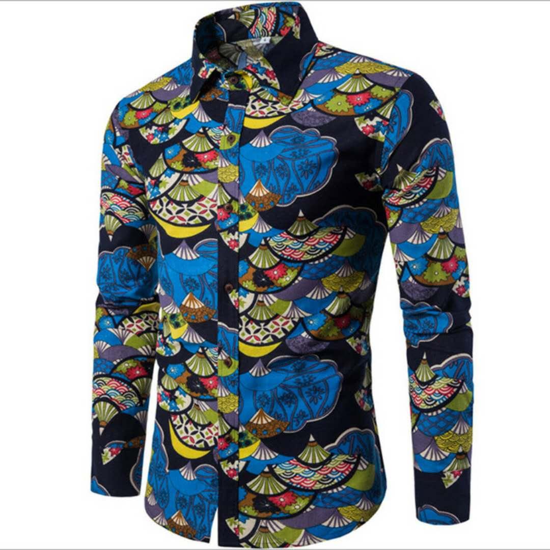 Classic Vintage Blue Print long sleeve shirt - Obeezi