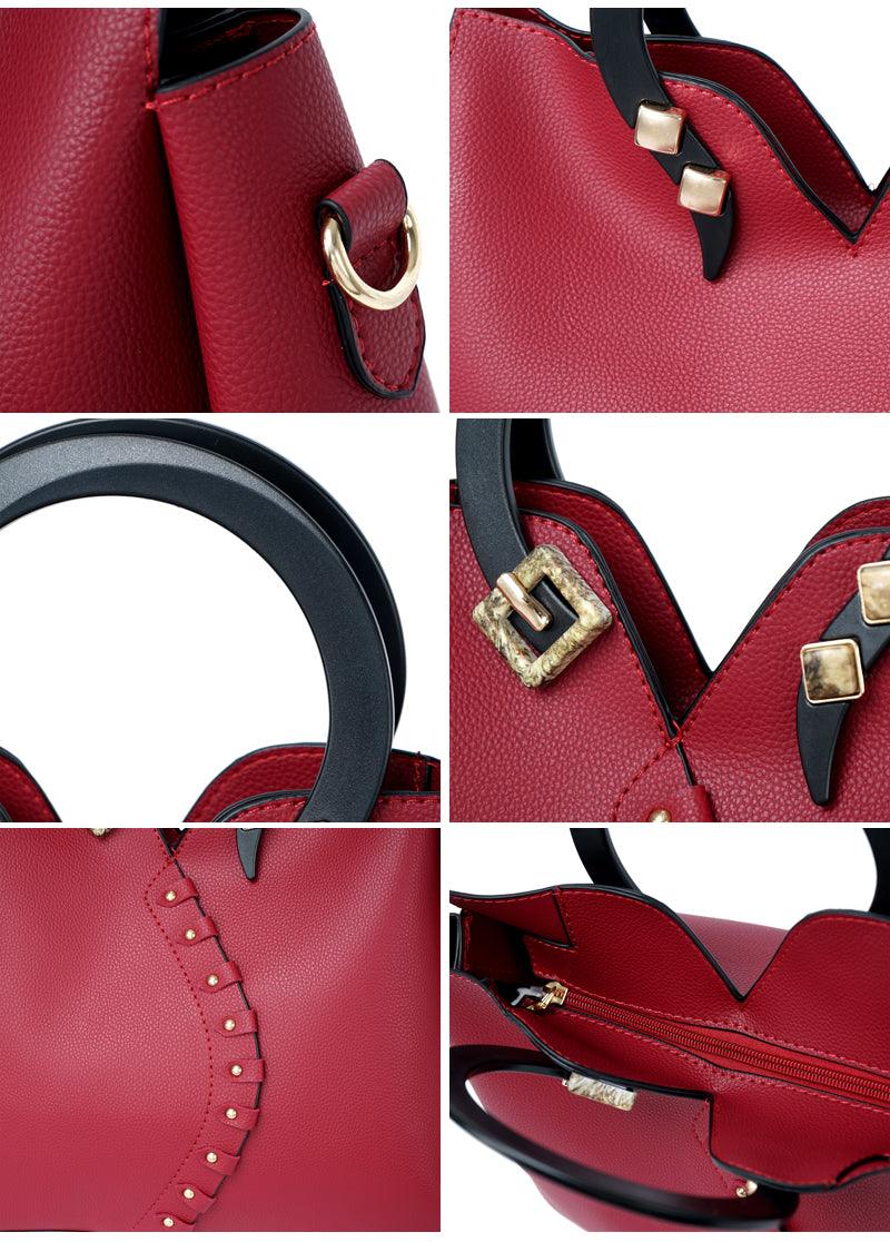 Classy Leather Fashionista Tote 3 in 1 Handbags -Black - Obeezi.com