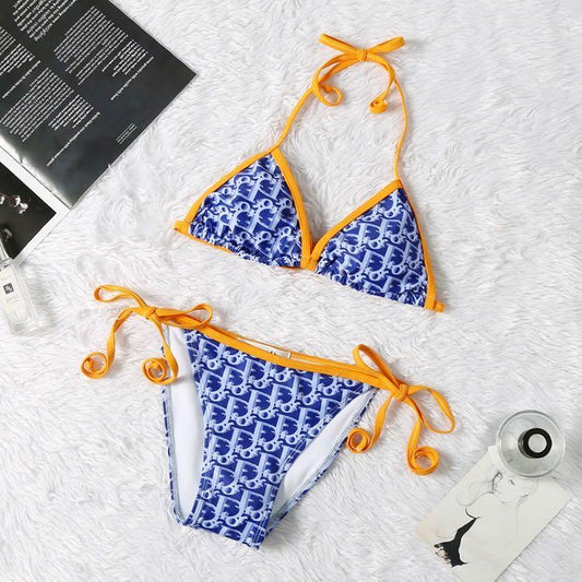 Dior Sexy Two-Piece Blue And Orange Designed Bikini - Obeezi