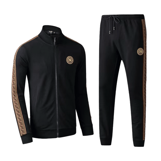 FD Crested Front Side Logo Lightweight Zip Down Tracksuit-Black - Obeezi.com