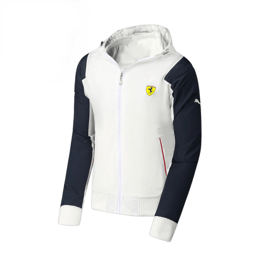 FER Race T7 Side Designed Logo Zip Down Polythene Hoodie Jacket- White - Obeezi.com