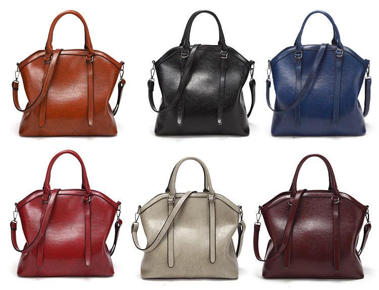 French Classic Woman Leather Coffee Handbag - Obeezi.com