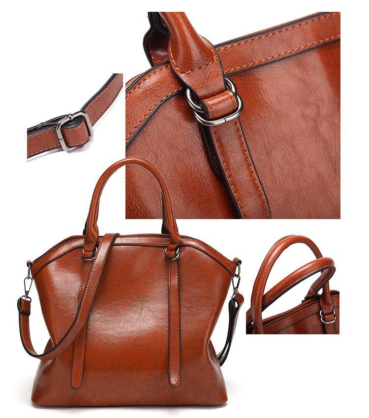 French Classic Woman Leather Coffee Handbag - Obeezi.com
