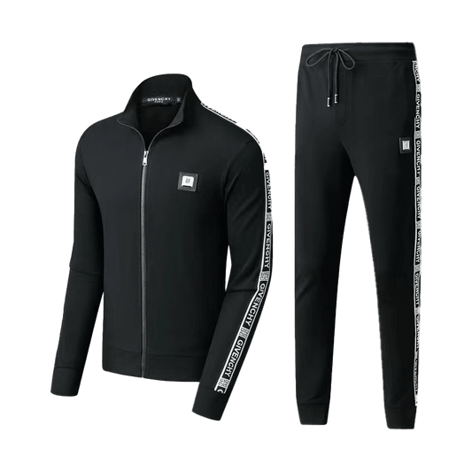 Giv Paris Side Branded Logo Zip Down Tracksuit - Black - Obeezi.com