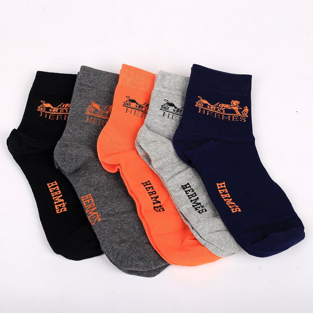 Herm 5 In 1 Logo Designed Blue, Ash, Grey, Orange And Black Socks - Obeezi.com