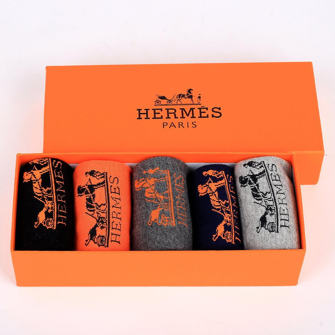 Herm 5 In 1 Logo Designed Blue, Ash, Grey, Orange And Black Socks - Obeezi.com