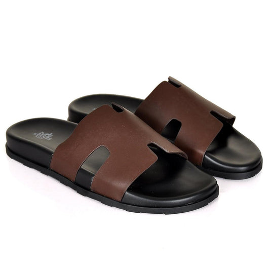 Herm Paris Izmir Lightweight Plain Leather Slippers- Coffee - Obeezi.com