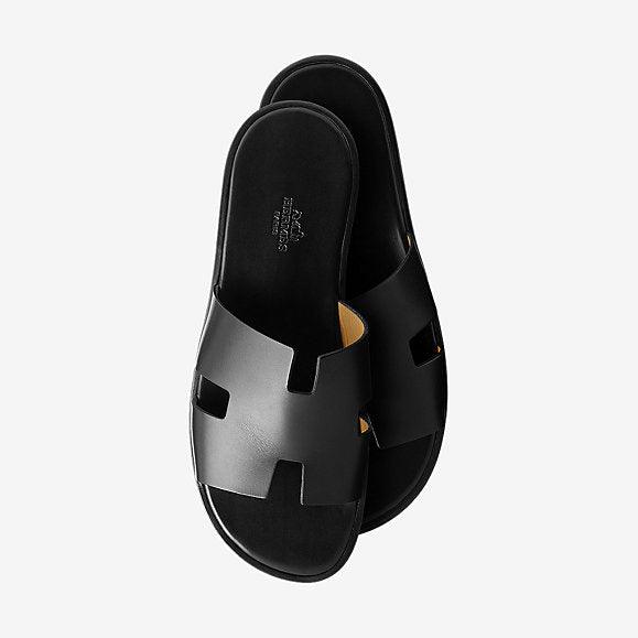 Hermes Izmir Men's Leather Sandals Black Calfskin - Obeezi