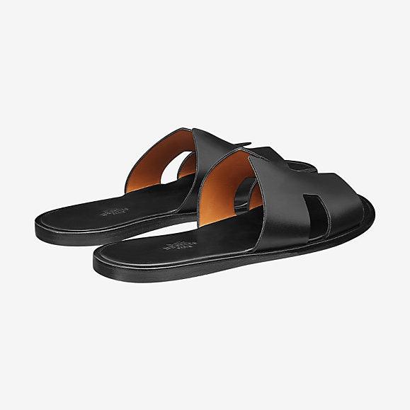 Hermes Izmir Men's Leather Sandals Black Calfskin - Obeezi