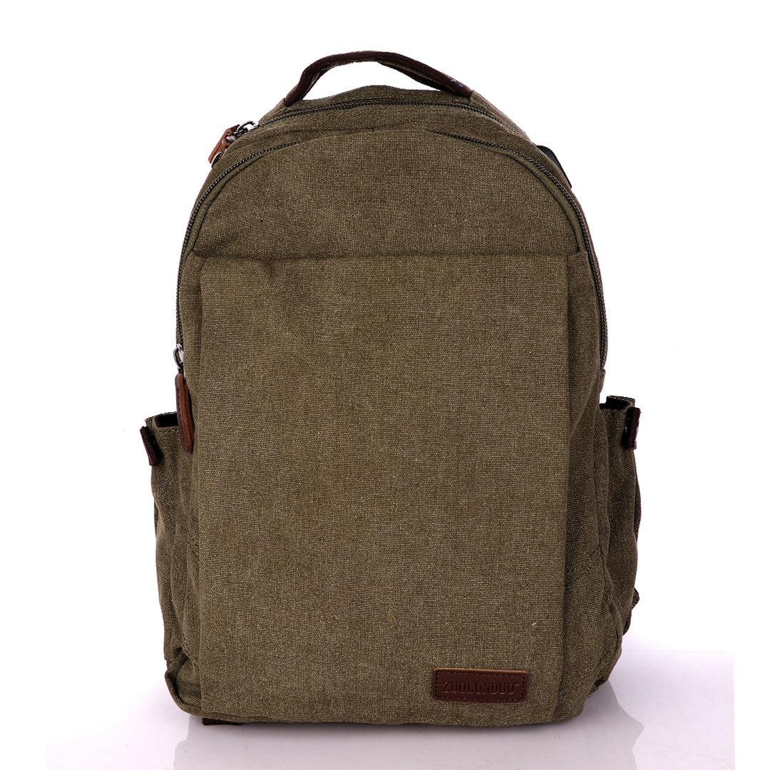 Hiking Canvas Large Capacity Backpack With Usb Charging Ports Bags- Green - Obeezi.com