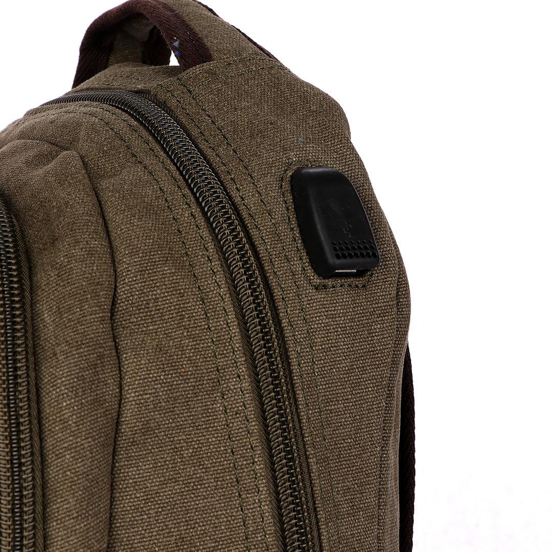 Hiking Canvas Large Capacity Backpack With Usb Charging Ports Bags- Green - Obeezi.com